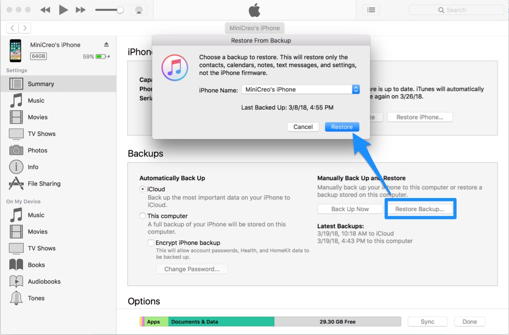 Transfer Files from Mac to iPad with iTunes Backup