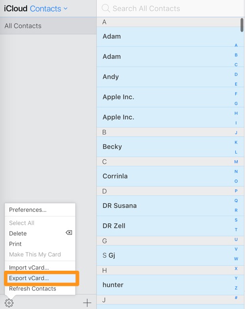 export icloud contacts to excel