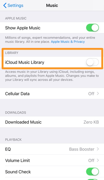 Turn Off iTunes Match/Apple Music on iPhone