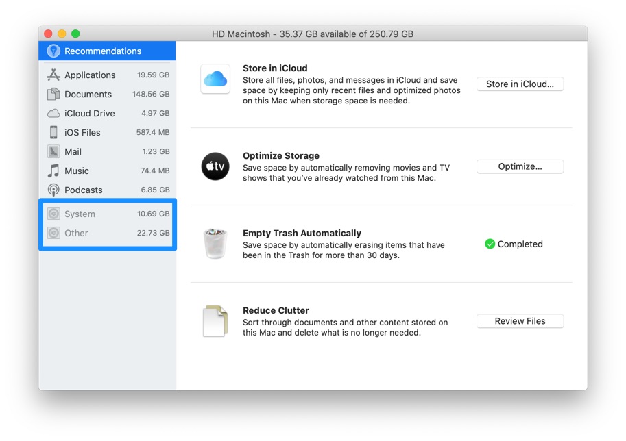 how to clear out the other storage on mac